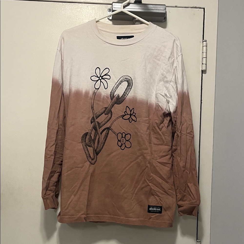 Afield Out vintage Brown and White Long Sleeve Shirt with Floral Design